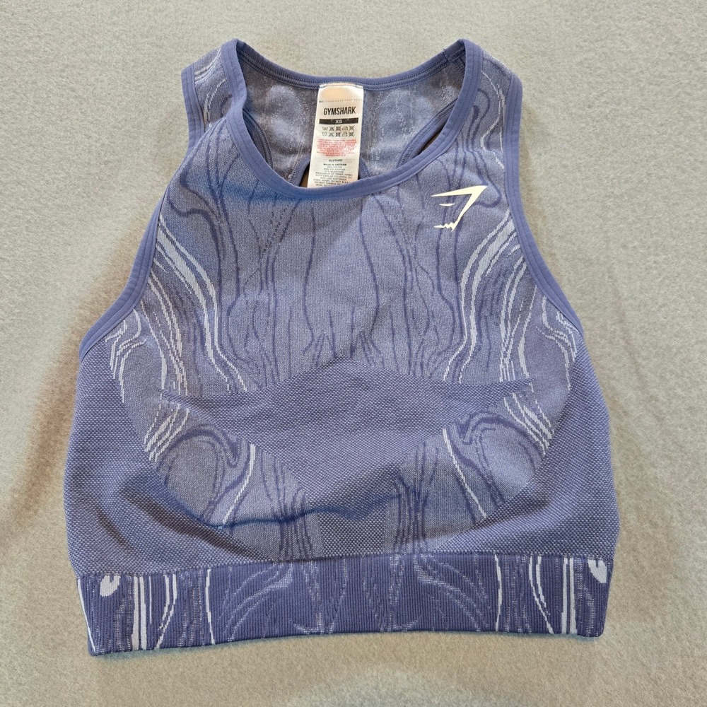 Gymshark Mercury Seamless Crop Top Women XS Indigo Blue‎ Marble Racerback